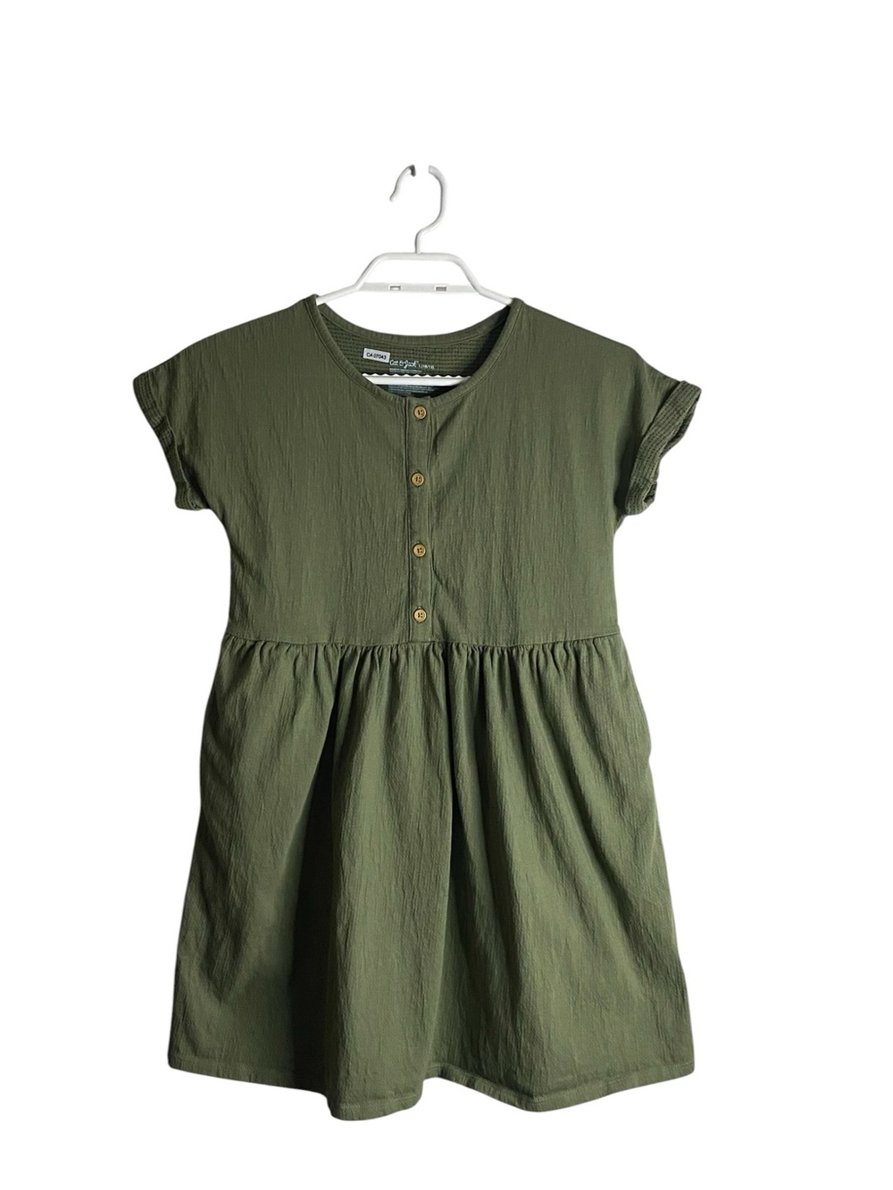 Cat & Jack Girl's Olive Green Button-Front Casual Dress